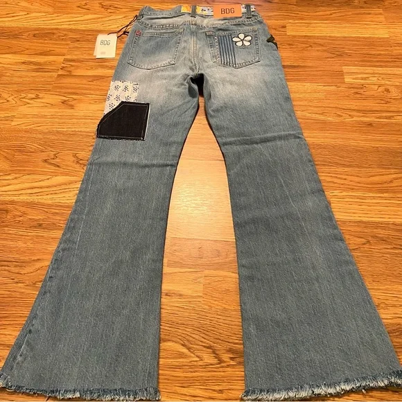 NWT Urban Outfitters BDG High Waist Patchwork Hippie Boho Floral crocheted jeans - Picture 2 of 14